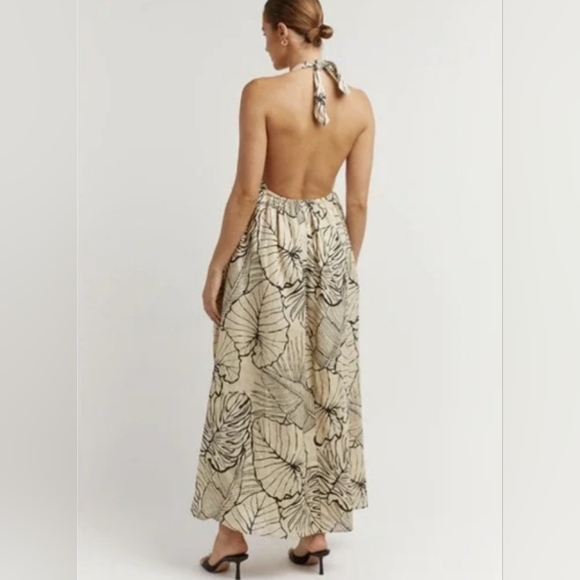 DISSH Malta Black Palm Linen Halter Dress - Picture 3 of 10